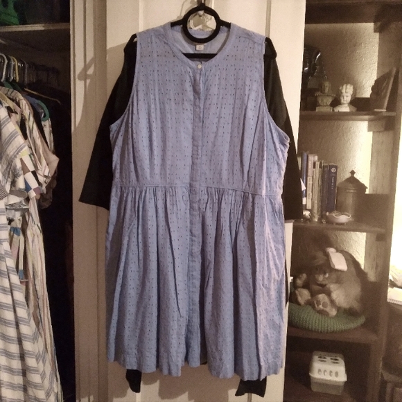 Blue sleeveless eyelet J. Crew shirt dress plus size 22 3X - Picture 2 of 6